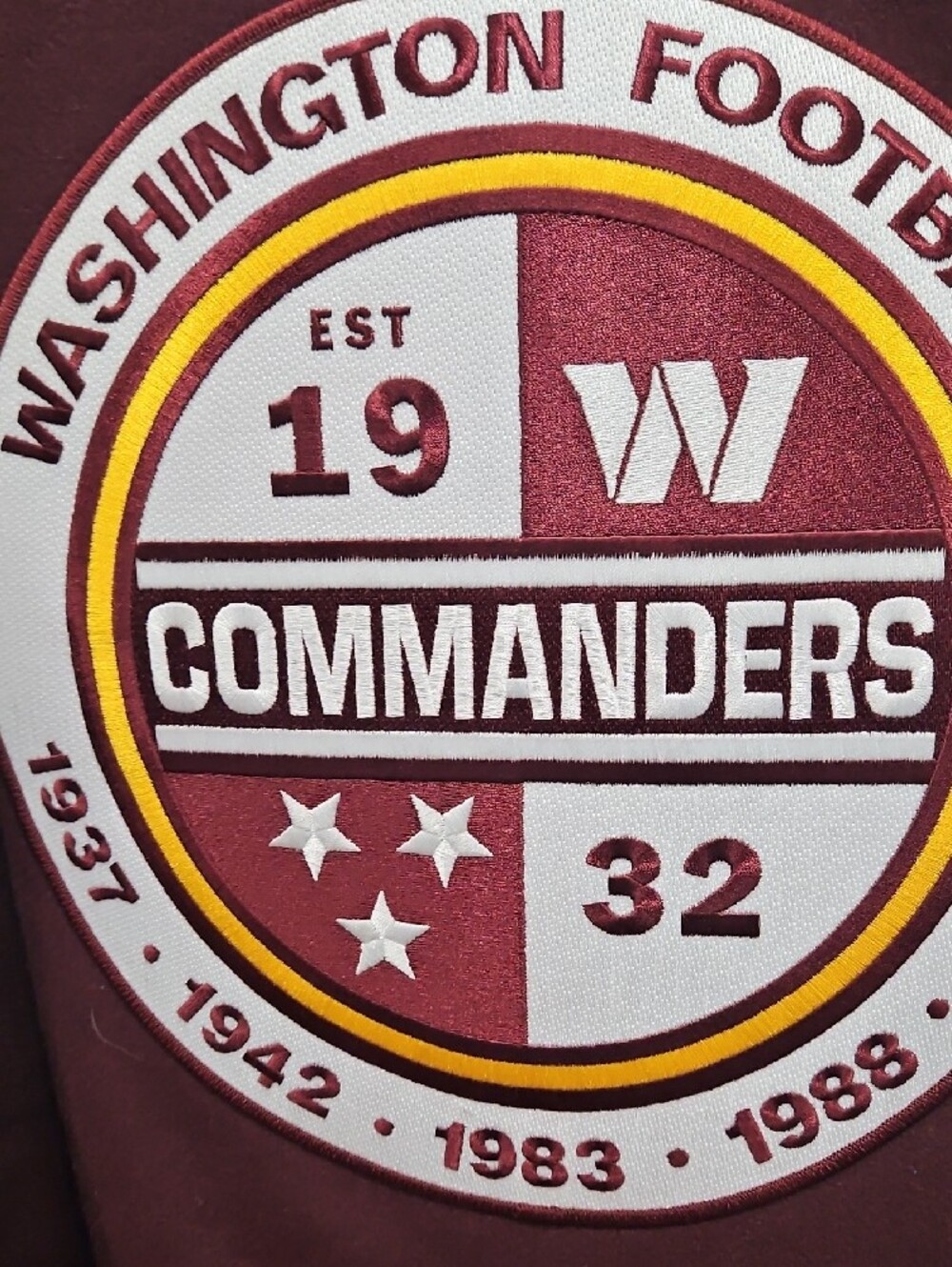 Commanders Maroon & White Varsity Bomber Jacket with Gold Trim 2xl - Picture 7 of 10